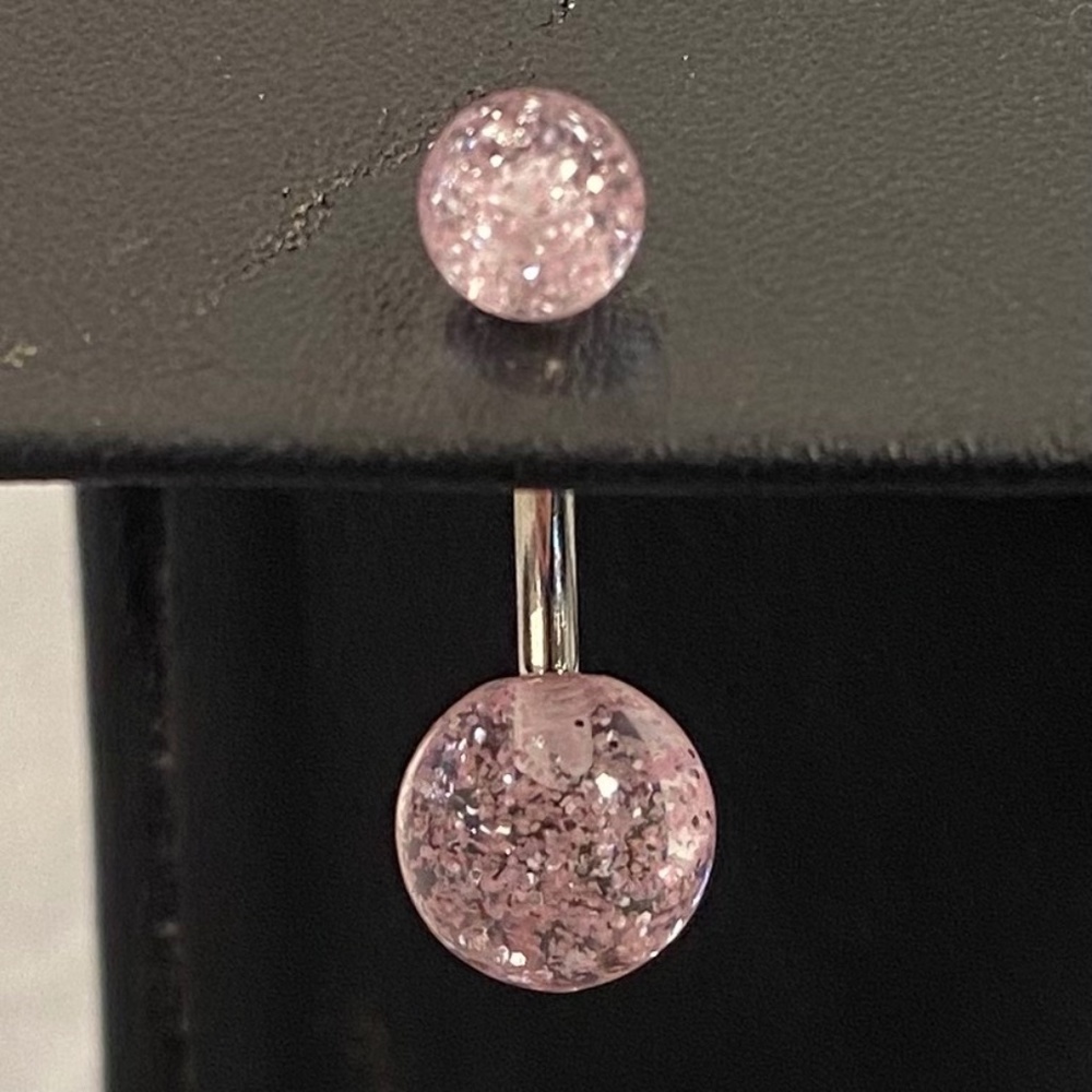 Pink Glitter Belly Button Ring